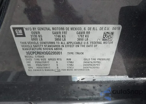 2016 Chevrolet Silverado 1500 1Lt from USA, damaged, VIN 3GCPCREH3GG295951